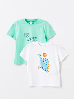 Bisiklet Yaka K?sa Kollu Bask?l? Erkek Bebek Ti??rt 2li