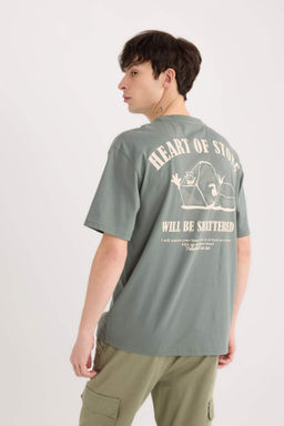 Boxy Fit Bisiklet Yaka S?rt Bask?l? K?sa Kollu Tisort - Defacto фото 2