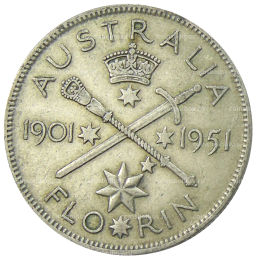1 флорин (2 шиллинга) 1951 года Австралия  50 лет Федерации
