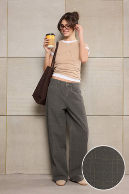 Cok Renkli Ekose Desenli Yuksek Bel %100 Pamuk Baggy Jeans TWOSS26JE00052 - Trendyolmilla фото 3
