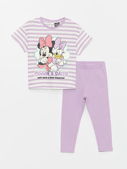 Bisiklet Yaka K?sa Kollu Minnie Mouse Bask?l? K?z Bebek Ti??rt ve Tayt 2li Tak?m