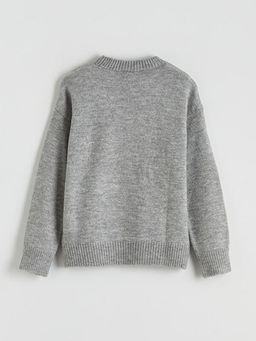 Bisiklet Yaka Desenli K?z ?ocuk Triko Kazak