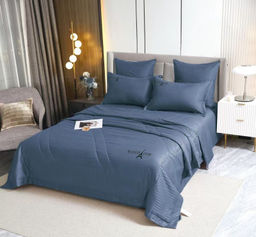 Одеяло MAISON DOR Страйп Сатин с простыней и наволочками L288-86 ГОЛУБОЙ