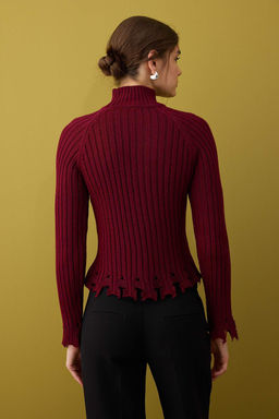 Bordo K?sa/Crop Etek Ucu Ak?tma Detayl? Triko Kazak TWOAW26KZ00102 - Trendyolmilla фото 4