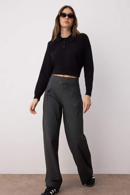 Antrasit Ufak Kemer Tokal? Wide Leg/Genis Paca Pantolon TWOAW26PL00011 - Trendyolmilla фото 2