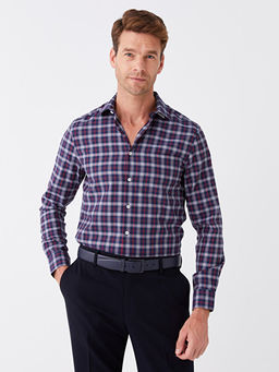 Regular Fit Uzun Kollu Ekose Gabardin Erkek G?mlek