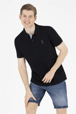 Мужская черная базовая футболка с воротником-поло Неожиданная скидка в корзине