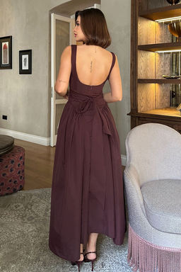 Kahverengi A-Kesim Poplin Dokuma S?k Elbise TPRSS25EL00158