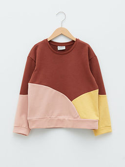 Bisiklet Yaka Renk Bloklu Uzun Kollu K?z ?ocuk Sweatshirt