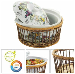 Кастрюля керамическая для запекания 1.8л (24*21*12см) с ротанговой корзинкой (6301) - Kamille фото 5