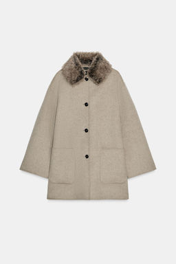 WOOL COAT WITH FAUX FUR COLLAR ZW COLLECTION