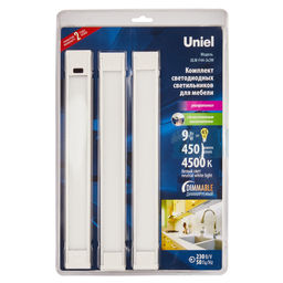 ULM-F44-3x3W/4500K/DIM SENSOR IP20 SILVER Светильники светодиодные для мебели, набор из 3-х шт. 300*35*6,5мм. 3*150Lm.ТМ Uniel