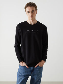 Bisiklet Yaka Bask?l? Erkek Kal?n Sweatshirt