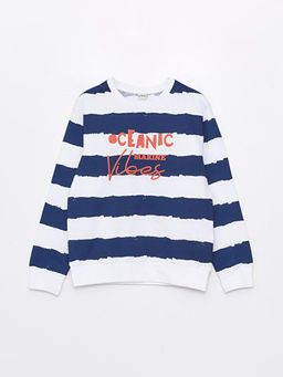 Bisiklet Yaka Bask?l? Uzun Kollu Erkek ?ocuk Sweatshirt