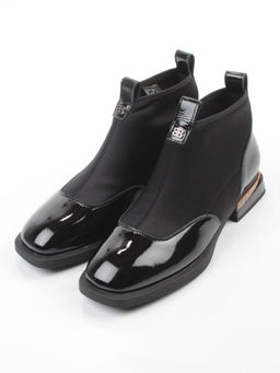 01-B44B-81AG BLACK Ботинки демисезонные женские (натуральная кожа, текстиль, байка)