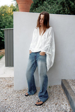 BLUSA CAPA BORDADA ZW COLLECTION / Blanco - Zara фото 3