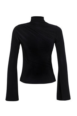 Trendyolmilla Siyah Fitted/Vucuda Oturan Ispanyol Kollu Esnek Orme Bluz TWOAW25BZ00318  фото 10