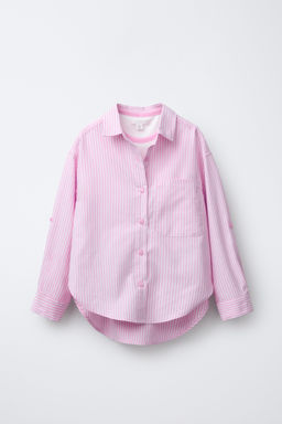 PACK CAMISA RAYAS CON CAMISETA RIB CUELLO CONTRASTE / Rosa - Zara фото 2