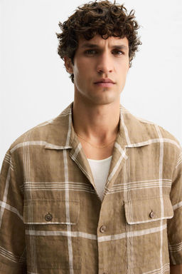 CHECKED LINEN/COTTON SHIRT - Zara фото 5