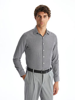 Slim Fit Uzun Kollu ?izgili Poplin Erkek G?mlek