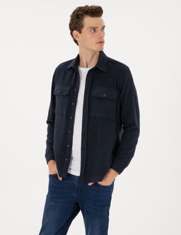 Lacivert Comfort Fit Uzun Kollu G_mlek
