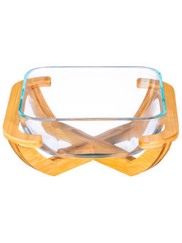 Блюдо для запекания и сервировки 2 л 24,5*24,5*10 см GLASKRAFT квадратное с бамбуковой подставкой - Elan gallery фото 4