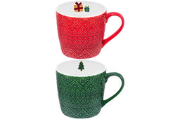 Набор 2 кружек 350 мл 12,5*9,5*9 см Зимний узор, красный и зеленый, фарфор - Elan gallery фото 5
