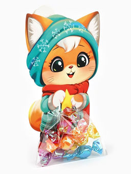 Цена за 10 шт. Пакетик под сладости на Новый год «Зимний котик», 6×11 см