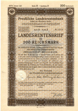 Облигация 4,5% 200 рейхсмарок 1937 года Германия