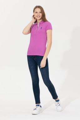 Женская фиолетовая базовая футболка с воротником-поло Неожиданная скидка в корзине - U.s. polo assn фото 10