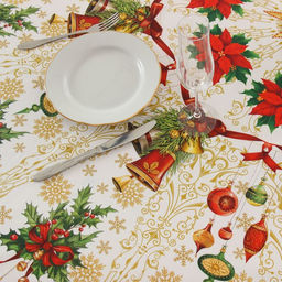Скатерть новогодняя Этель Новогодние игрушки d=220см +/-3см с ГВМО, хл100%  фото 6