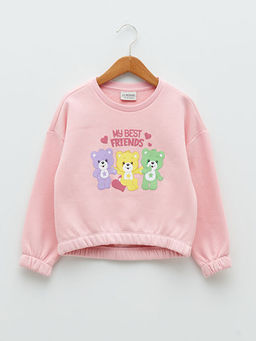 Bisiklet Yaka Bask?l? Uzun Kollu K?z ?ocuk Sweatshirt