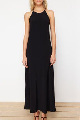 TRENDYOLMILLA Siyah Soyut Halter Yaka A-line/Can Ac?lan Esnek Maxi Orme Kalem Elbise TWOSS24EL00558 фото 5