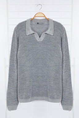 TRENDYOL MAN Gri Casual Regular Polo Yaka Dokulu Triko Kazak TMNAW25KZ00016 - Trendyolmilla фото 7