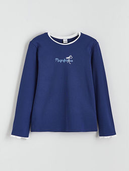 Bisiklet Yaka Bask?l? K?z ?ocuk Ti??rt