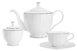Сервиз чайный, 6 перс, 14 пр, фарфор F, белый, с серебристым кантом, Lotus silver