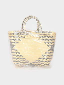 Сумка плетёная, 30×15×35 см, пластик, бежевая с чёрным