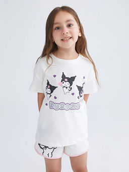 Bisiklet Yaka Kuromi Bask?l? K?z ?ocuk Ti??rt