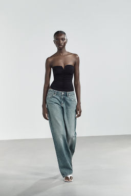 RUFFLED POLYAMIDE BANDEAU BODYSUIT