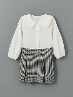 Pamuklu Ekose Desenli K?z ?ocuk Elbise