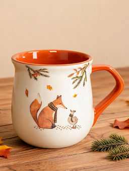 Кружка, 400 мл, керамика D, бело-оранжевая, Лиса и гусь, Autumn friends