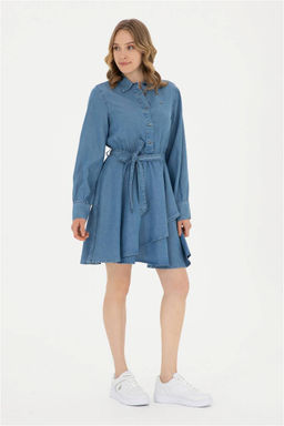Женское голубое джинсовое платье с воротником-поло Неожиданная скидка в корзине - U.s. polo assn фото 3