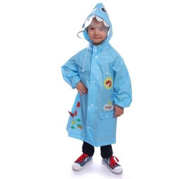 Дождевик-плащ детский "Рокки-Динозаврик" с капюшоном, рукава на резинке, цвет голубой, размер L(68*50см) ДоброСад