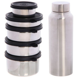 Набор Туриста (бутылка для воды 800мл +5мисок) из нержавеющей стали в чехле