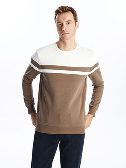 Bisiklet Yaka Uzun Kollu ?izgili Erkek Kal?n Sweatshirt