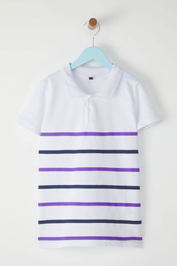 Beyaz Erkek Cocuk %100 Pamuk Cizgili Regular Kal?p Polo Yaka Orme T-Shirt TKDSS25TS00079 - Trendyolmilla фото 2