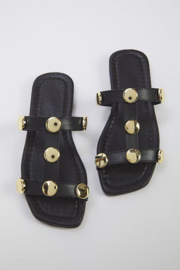 Trendyolmilla Shoes Siyah Gold Aksesuar Detayl? Kare Burun S?k Kad?n Terlik TAKSS25TE00012  фото 9