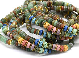 Браслет из авантюрина диски 6*2мм со вставками из лавы, 16см