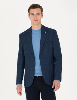A__k Lacivert Y_n Kar___ml_ Slim Fit Ceket