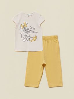 Bisiklet Yaka K?sa Kollu Minnie Mouse Bask?l? K?z Bebek Pijama Tak?m?